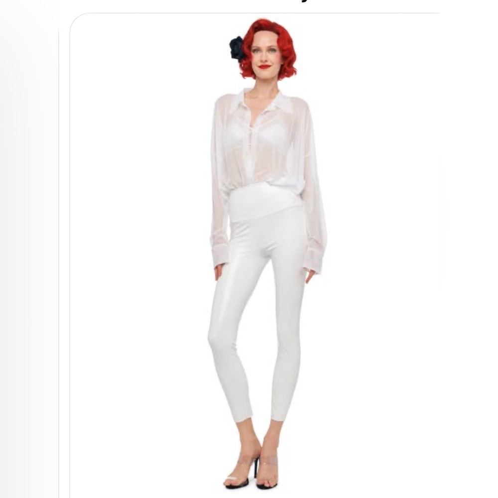 Norma Kamali Cream Leather Ankle Cropped Pants